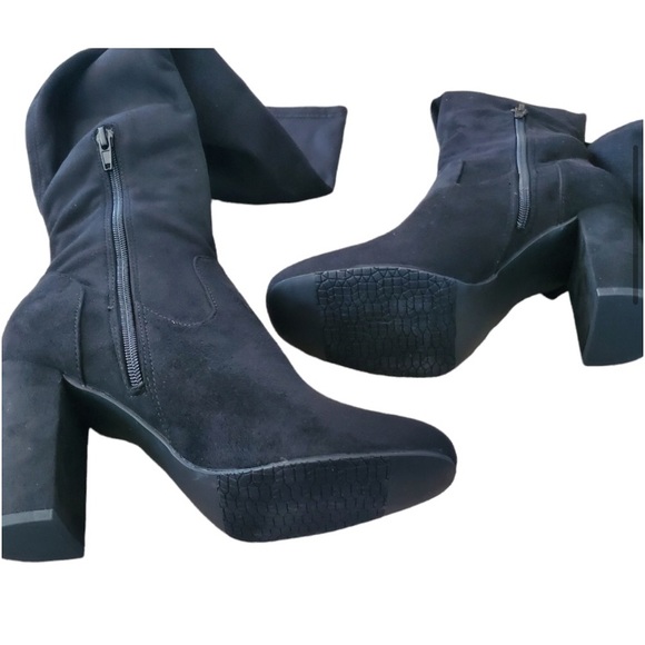 Black faux suede over the knee boots. - Picture 4 of 7